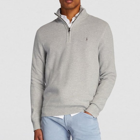 Polo Ralph Lauren Men Size S Quater Zip Sweater Prima‎ Cotton Gray Long Sleeve